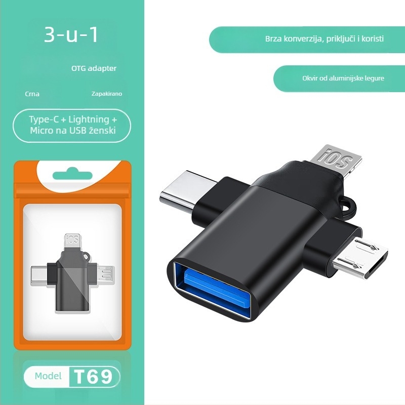 Pinyue OTG pretvarač 3 u 1 za Apple Type-C uređaje — Model T73-t69