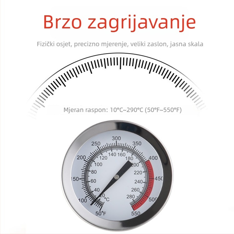 Termometar za hranu s držačem, 304 nehrđajući čelik, prehrambena kvaliteta, rezolucija temperature 300