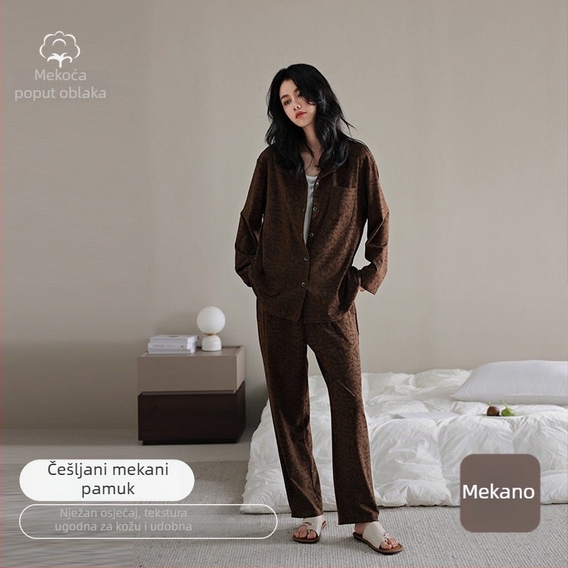 Komplet pidžama – kardigan u retro stilu, pamuk 95–100%, 181–200 g/m², dugi rukavi