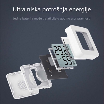 Unutarnji mini mjerač temperature i vlage, s rezolucijom 1, preciznost temperature ±0,5°C, preciznost vlage ±3%, napajanje baterijom tipa dugme 1,5V