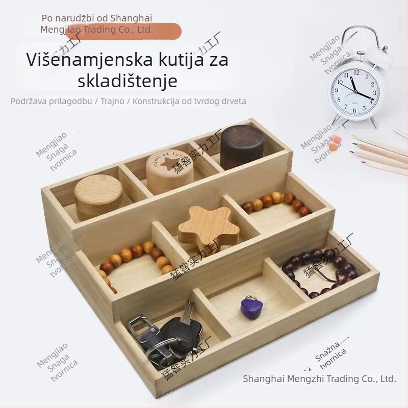 Drvena stolna kutija za skladištenje, višenamjenska, japanski stil, kapacitet 18 pretinaca, bez poklopca.