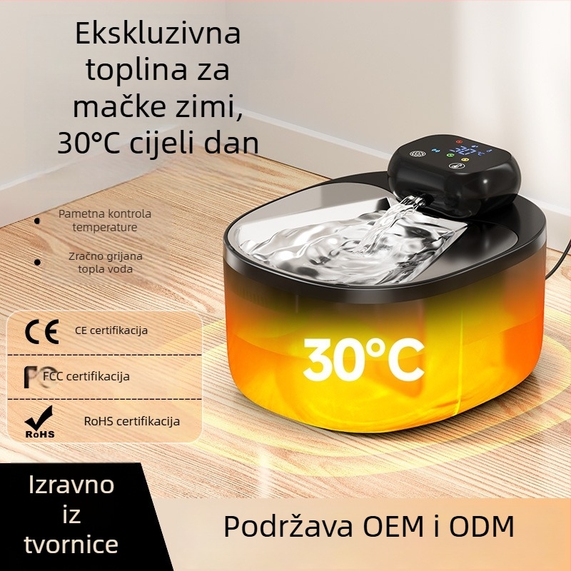 Dispenzer za vodu za mačke s konstantnom temperaturom, kružnim grijanjem, odvajanje vode i struje, nehrđajući čelik; odvojiv