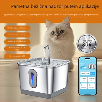 Pametni dispenzer za vodu za kućne ljubimce — 304 nehrđajući čelik, kapacitet 4 L, upravljanje putem aplikacije, bežični radar senzor, odvojiv, za pse i mačke