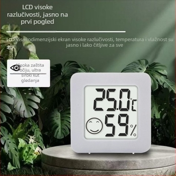 KIMTOKA Unutarnji mini termometar sa smajlom, mjerenje temperature i vlage, CR2032 baterija, točnost ±1°C, vlaga ±5%