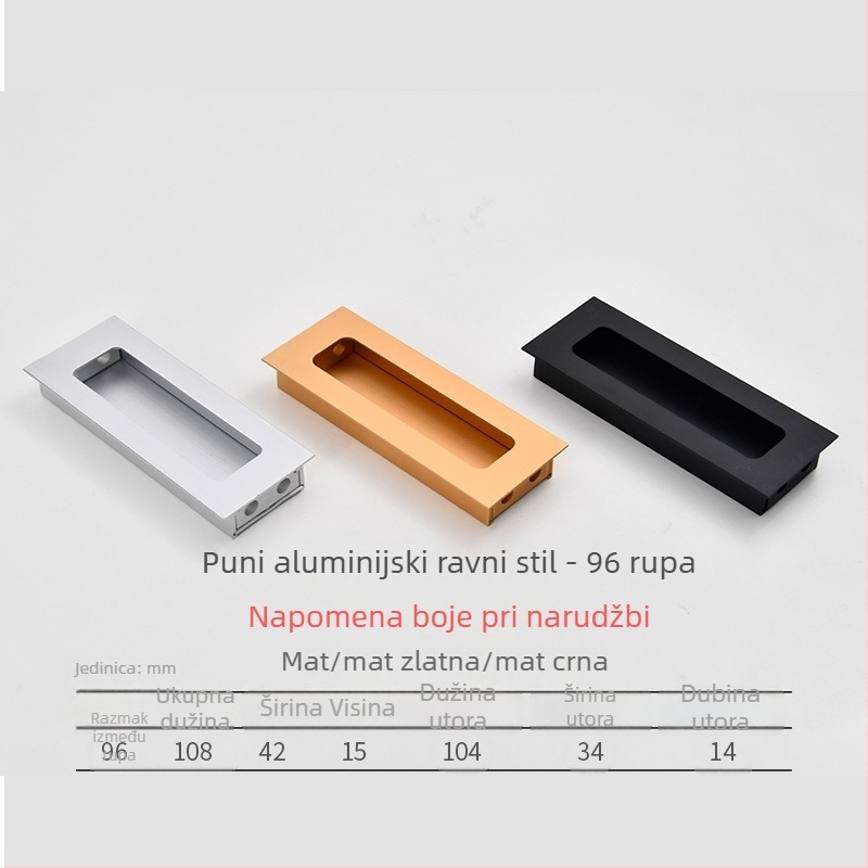 Skrivena tipka ručica za ormariće, model 1315, aluminijska legura, CNC obrade, moderni minimalistički stil, za vrata ormarića