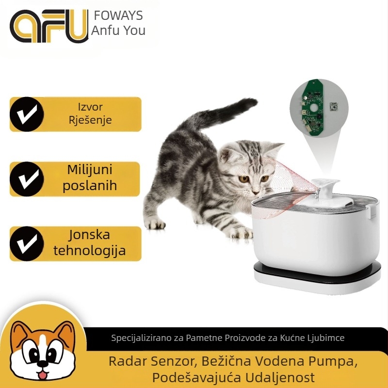 Inteligentni radarni dispenzer vode s PCBA – model afu-ysj-ld-01, brend An Yiyou, pogodan za pse i mačke, s odvojivim dizajnom, aplikacija nije podržana