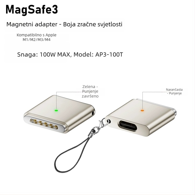Emmons Type-C na MagSafe 3/2 magnetski adapter za MacBook Pro/Air, Type-C ženski na MagSafe3
