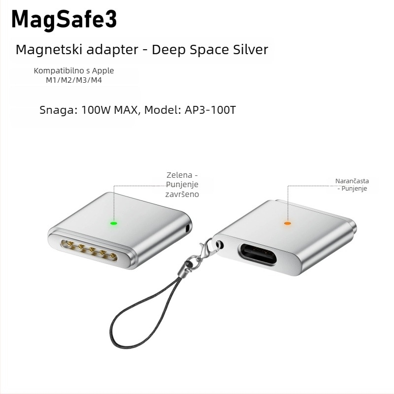 Emmons Type-C na MagSafe 3/2 magnetski adapter za MacBook Pro/Air, Type-C ženski na MagSafe3
