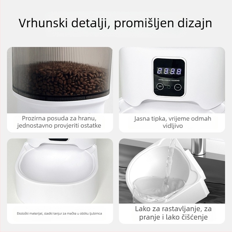 Pametni automatski hranilnik za kućne ljubimce, 4L, vremenski doziran i porcijski način hranjenja za mačke i pse; odvojivo ABS kućište, model Tr-af01b