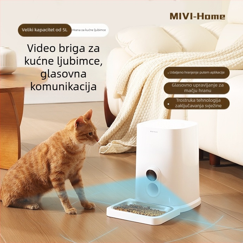 Automatski hranilnik za kućne ljubimce (psi i mačke), upravljanje putem aplikacije, odvojivi spremnik za hranu, težina 2 kg, glasovno i video nadzor, model MV24005