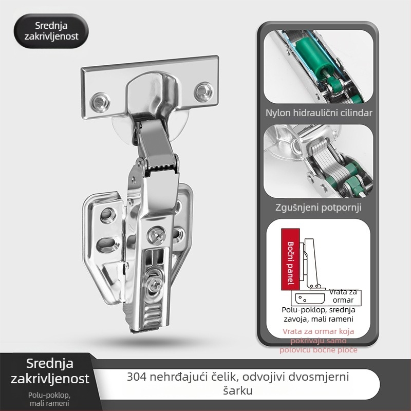 Odvojiva šarka za vrata garderobe - 304 nehrđajući čelik, polirana površina, nylon cilindar, model Meihong