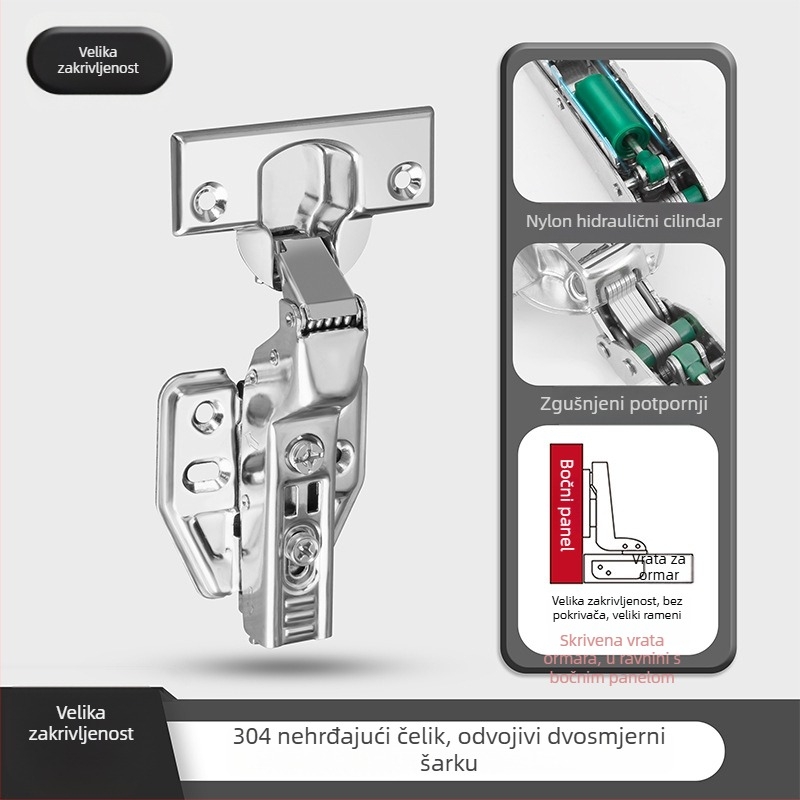 Odvojiva šarka za vrata garderobe - 304 nehrđajući čelik, polirana površina, nylon cilindar, model Meihong