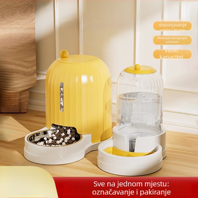 Automatska hranilica za mačke s dozatorom vode i podijeljenim posudom — plastika, marka PTS, kompletni set