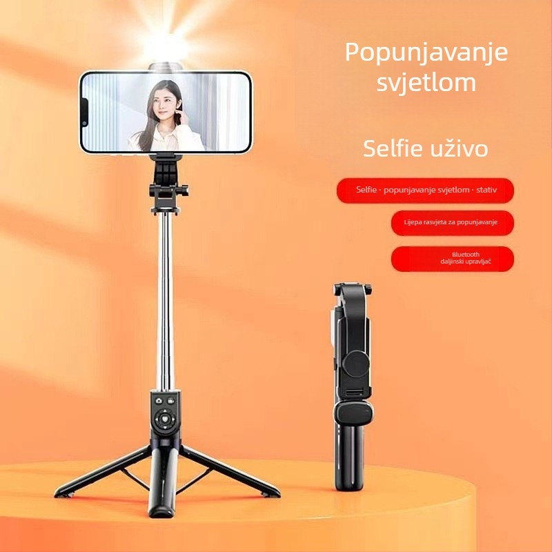 Teleskopska selfie palica za mobitel s Bluetooth daljinskim upravljanjem, anti-shake stabilizacija, rasvjeta i ugrađeni stativ