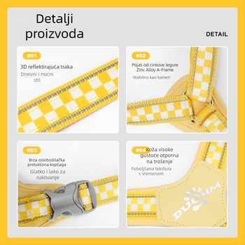 Šarena karirana šetnja za psa – protiv bijega, karirani uzorak, poliester, podesiv, Duomao