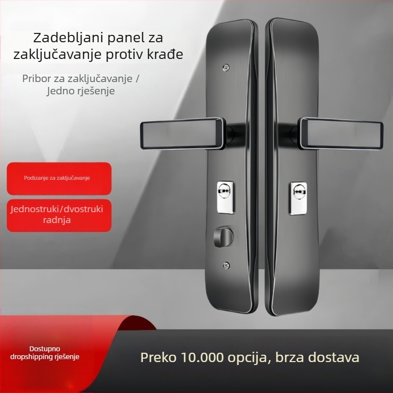 Siva ručka za vrata od nehrđajućeg čelika s ključem, višenamjenska velika ručka za ulazna vrata, panel protiv provale