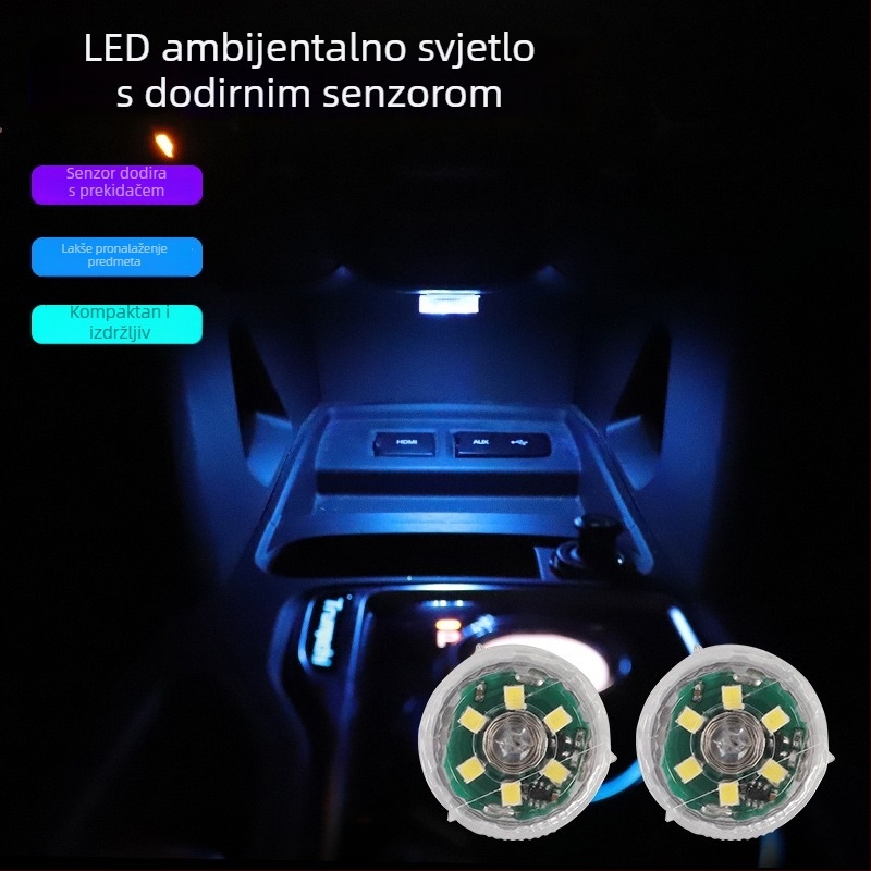 Okružna dodirna LED svjetiljka, 6 LED, 2W, 200 lm, 2835 LED, za unutrašnjost automobila, garderobu i svjetlo za čitanje