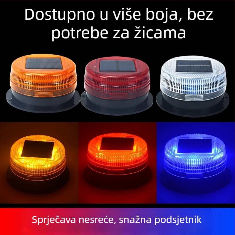 Solarna automobilska svjetiljka na krovu automobila s upozoravajućim signalom i magnetnim držačem