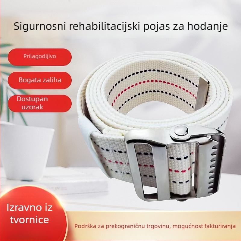 Pamukasti platneni pojas za starije osobe — pomoćni pojas za hodanje, pojas za podršku u stajanju, rehabilitacijski pojas za stezanje; Materijal: pamuk; Kopča: metal; Način zatvaranja: glatka kopča; Tehnika izrade: tkani cvjetni uzorak