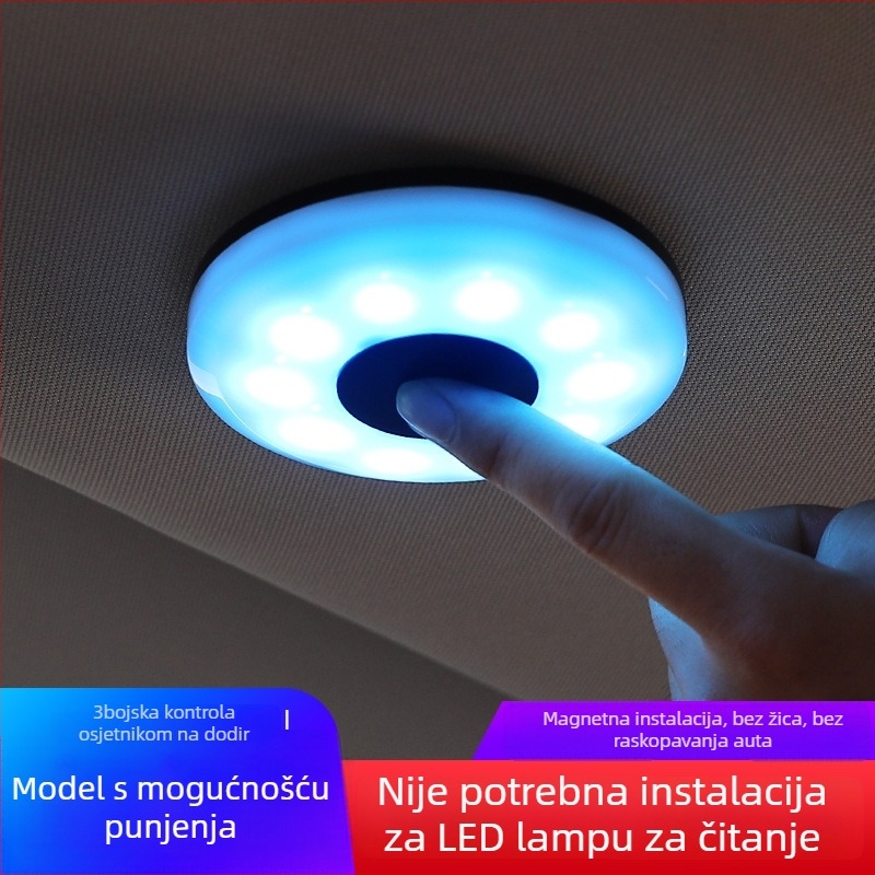 Automobilska unutarnja LED lampica za čitanje, punjiva, magnetsko postavljanje, 4W, 5V, za prednji i stražnji dio unutrašnjosti