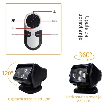 LED kupolno svjetlo za automobil s daljinskim upravljačem, rotirajući reflektor (50W, 24V, 3000 lm, 6500K, >30000 h)