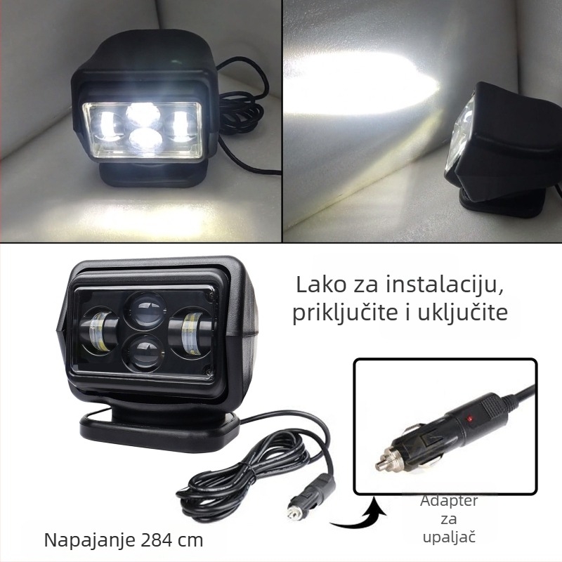 LED kupolno svjetlo za automobil s daljinskim upravljačem, rotirajući reflektor (50W, 24V, 3000 lm, 6500K, >30000 h)