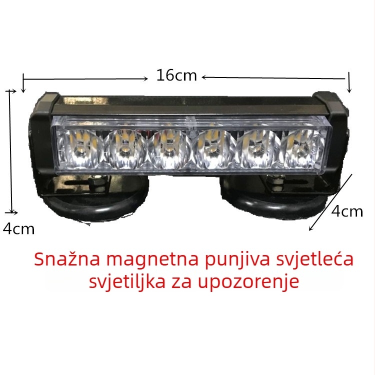 LED automobilno upozoravajuće svjetlo s magnetskim nosačem, punjivo, 12–24V, 6W, 1200 lm, aluminijsko tijelo