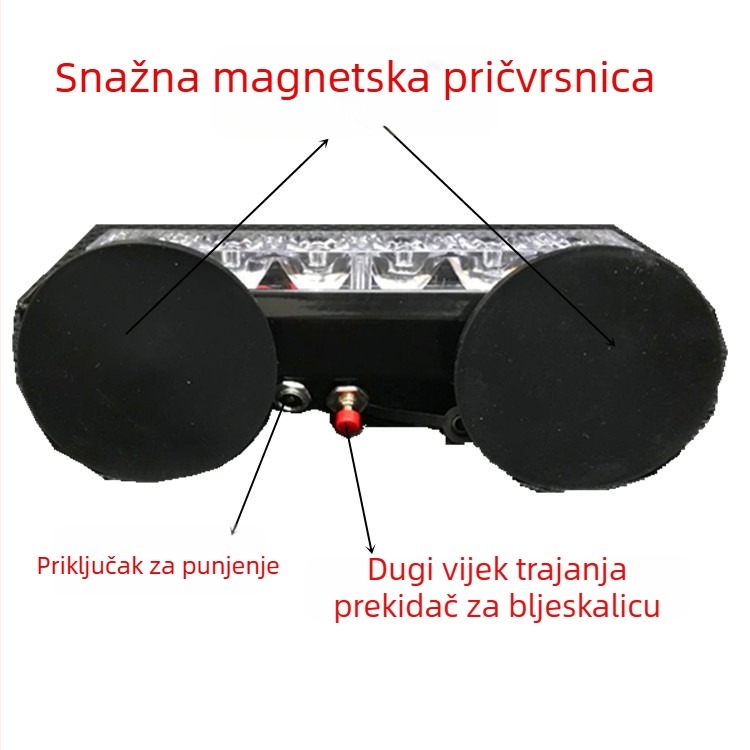LED automobilno upozoravajuće svjetlo s magnetskim nosačem, punjivo, 12–24V, 6W, 1200 lm, aluminijsko tijelo