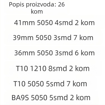 LED komplet automatskih svjetala: krovna svjetla, svjetlo za registraciju i svjetlo za čitanje, 12V, 0.18A, životni vijek 50.000 sati