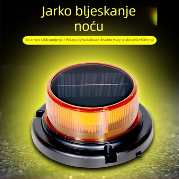 LED svjetlo za krov automobila – solarno napajanje, magnetsko pričvršćivanje, rotirajući strob, prometno upozoravajuće svjetlo, dimenzije 11×6.8×15 cm, univerzalna kompatibilnost vozila