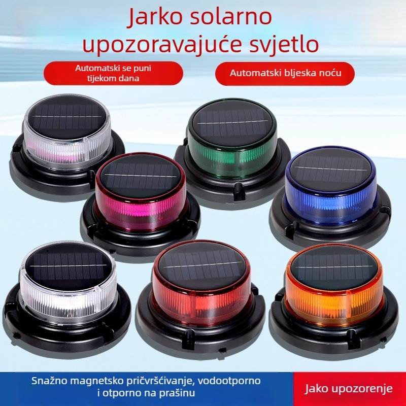 LED svjetlo za krov automobila – solarno napajanje, magnetsko pričvršćivanje, rotirajući strob, prometno upozoravajuće svjetlo, dimenzije 11×6.8×15 cm, univerzalna kompatibilnost vozila