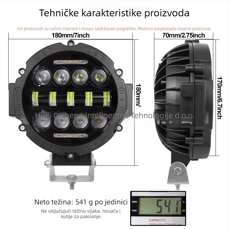 LED radna svjetiljka za terenska vozila — 75W15LED, 24V, 2970LM, LED 3030, aluminijska konstrukcija