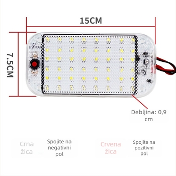 LED krovsko svjetlo za vozila – kristalno unutarnje svjetlo kabine za čitanje, 12-24V, 10W, 500 lm