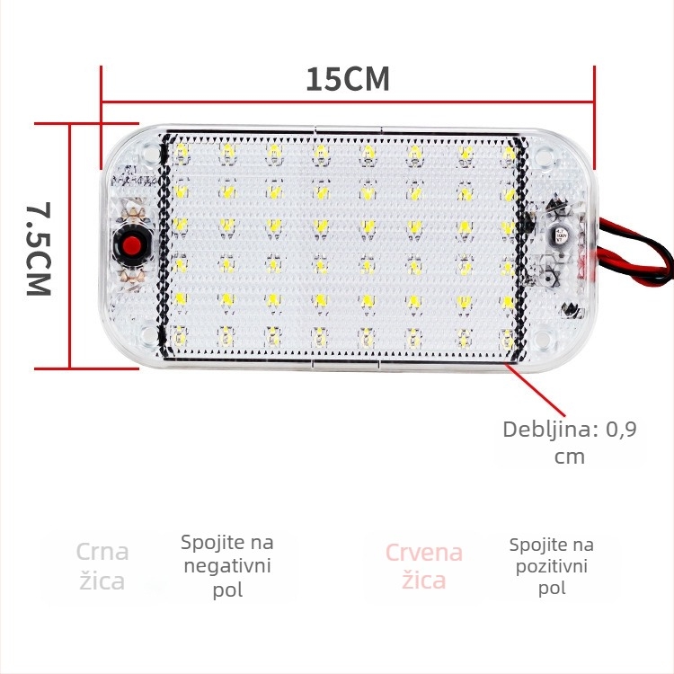LED krovsko svjetlo za vozila – kristalno unutarnje svjetlo kabine za čitanje, 12-24V, 10W, 500 lm
