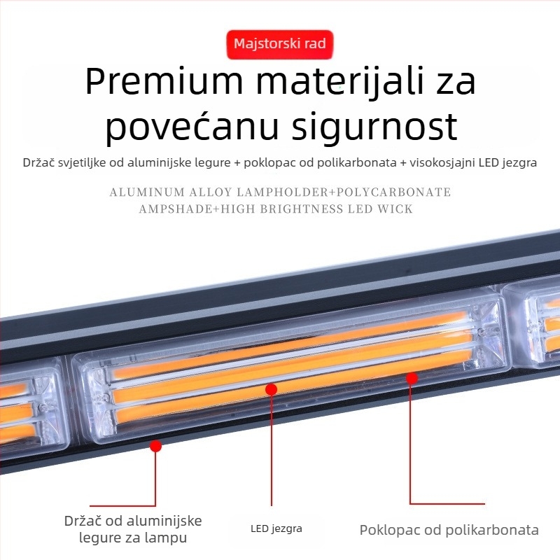 LED svjetlo za krov vozila, COB dugačko stropno upozoravajuće svjetlo, 100W, 2.5A, aluminijska legura