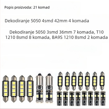 21-dijelni LED set za auto rasvjetu – uključuje T10 BA9S, dodatke 5050/1210, 12V, 6000K, parking svjetla i svjetla za čitanje