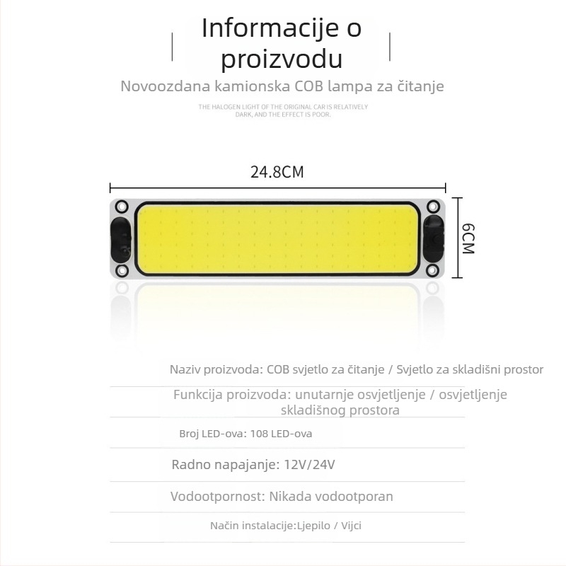 Auto krovno svjetlo s COB LED, 10W, 12V, aluminijsko kućište, univerzalna kompatibilnost