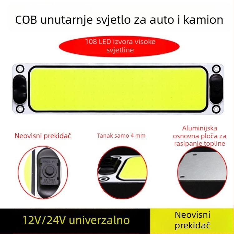 24V LED svjetlo za kabinu kamiona – dugi interijerni svjetlosni panel na krovu, svjetlo za vožnju unatrag, COB LED, aluminijsko kućište
