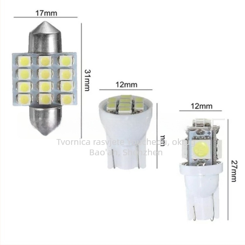 13-dijelni LED set za auto – unutarnje svjetlo za čitanje, osvjetljenje kabine i svjetlo za registracijsku pločicu, 12 SMD 1206