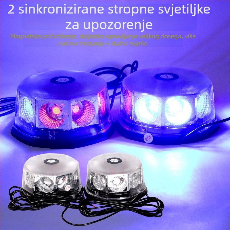 Automobilska LED strobe svjetiljka za krov s jakim magnetskim nosačem, dvostruki glavi, 12-24V, 40W, Model 01
