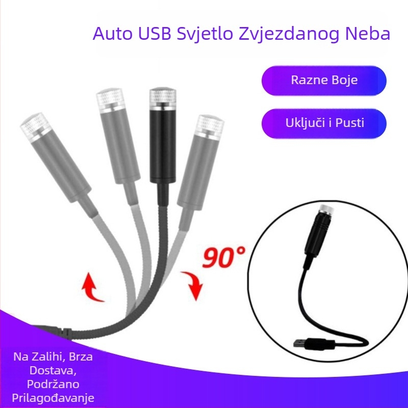 USB automobilsko svjetlo s zvjezdanim nebom, crveni dinamički svjetlosni uz glasovno upravljanje, projekcija i dekorativno svjetlo