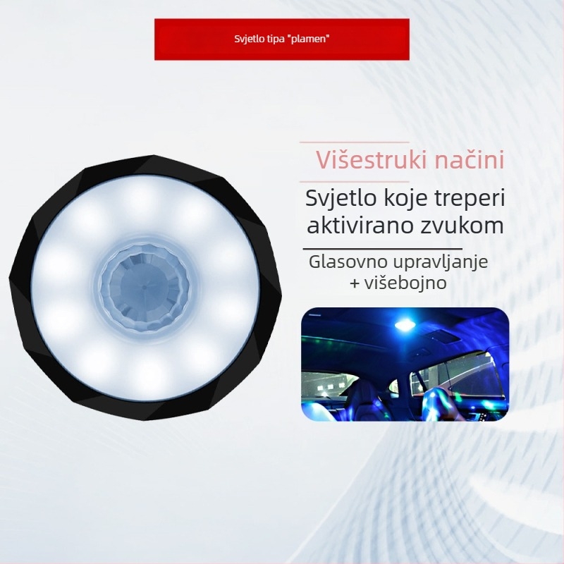 Automobilsko ambijentalno svjetlo s glasovno aktiviranim ritmičkim treperenjem, bežično svjetlo za čitanje i šarena unutarnja atmosfera