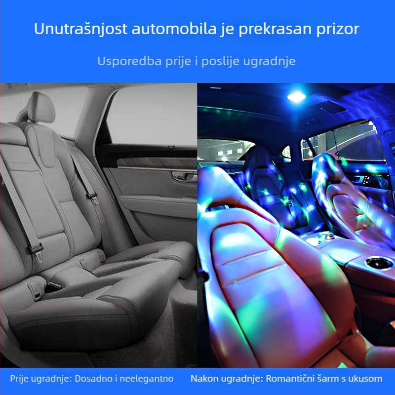 Automobilsko ambijentalno svjetlo s glasovno aktiviranim ritmičkim treperenjem, bežično svjetlo za čitanje i šarena unutarnja atmosfera