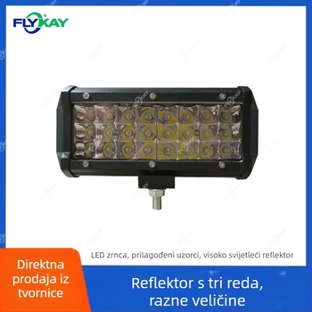 LED duga lampica radna s tri reda reflektora – 72W, 12-24V, 8000lm, 6500–7000K, aluminijsko kućište