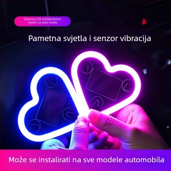 Unutarnja ambijentalna svjetlost za automobil – solarno napajanje, bežični LED, trokutasto staklo sa srcem za C-stup, neon glow (0.5W, 5V, ABS, usisna čaša za montažu, univerzalno)
