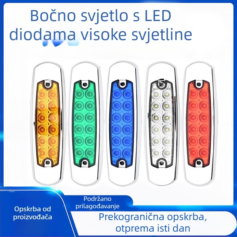 12 LED bočne svjetiljke za kamion s blještavim elektroplatiranim završetkom, od nehrđajućeg čelika za kamione i prikolice