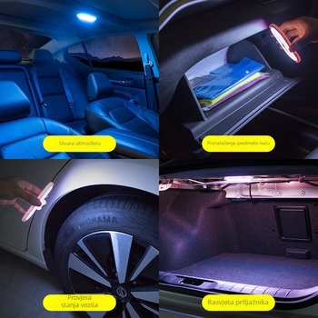 Unutarnja LED svjetiljka za automobil za čitanje i ambijentalno osvjetljenje, magnetsko pričvršćivanje na stražnju sjedalu, svjetlo krova prtljažnika
