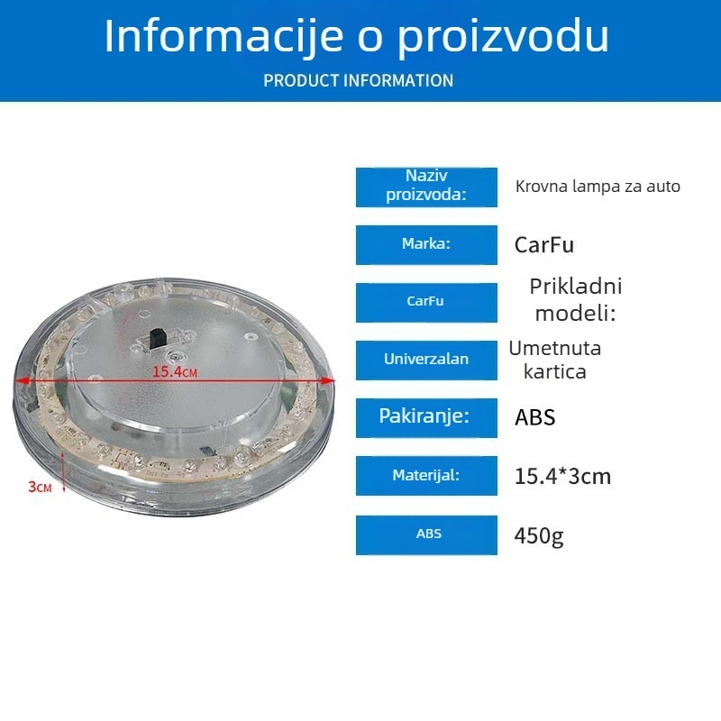 Auto LED svjetlo za krov, model AC-214A, 12W, univerzalno za sve modele automobila