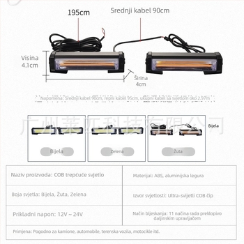 LED krovsko svjetlo za kamione, COB izvor, 8W, 12-24V, univerzalno