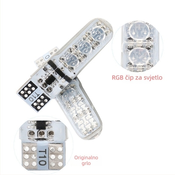 RGB svjetlo za registarsku pločicu automobila, silikon, T10 baza, LED 5050-6SMD, višebojno treptanje